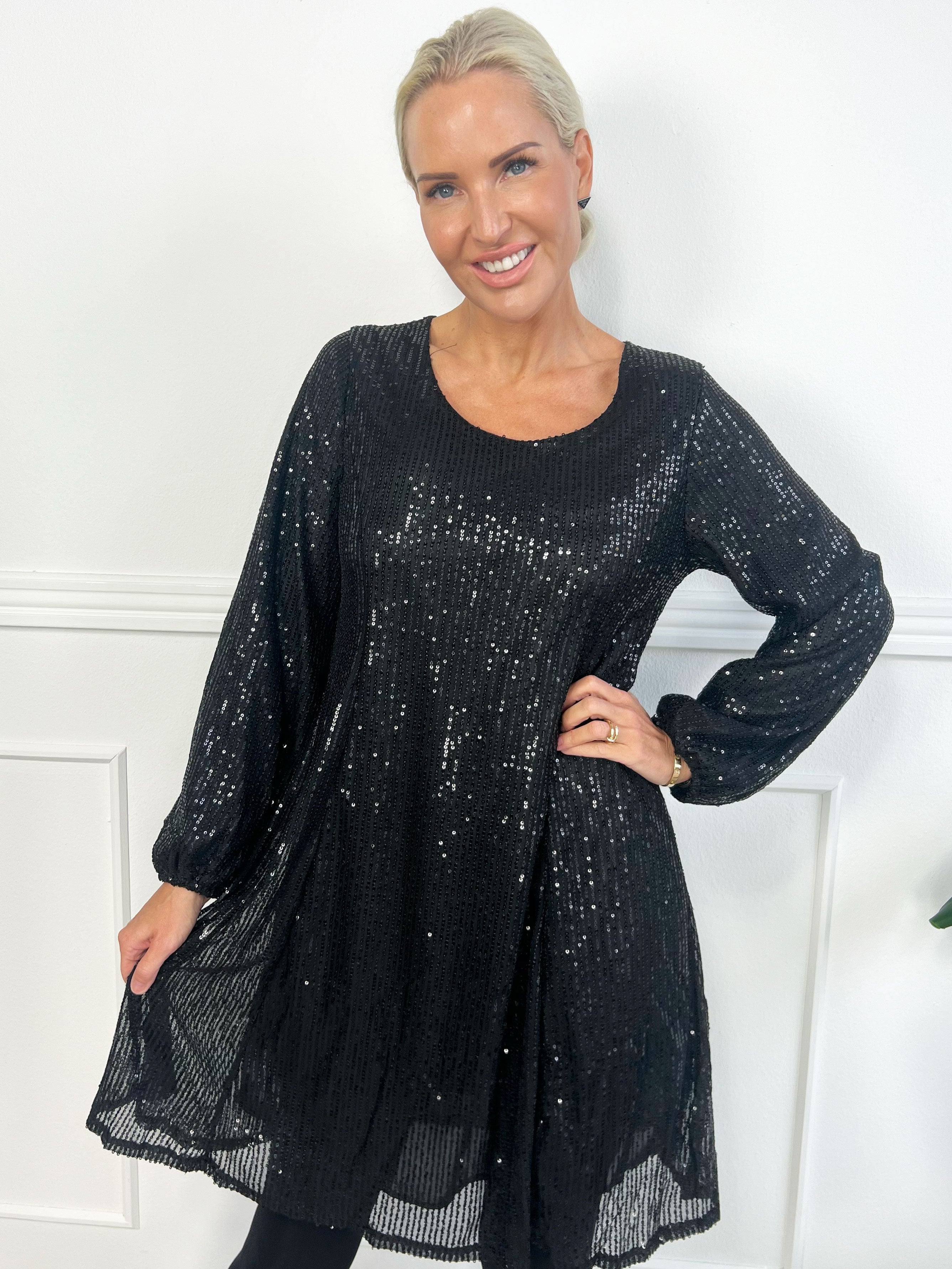 Maj Glitter L/S - Sød paillet kjole der går ud i A facon